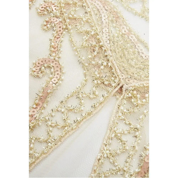 Babeyond 1920s Shawl Wraps Beaded Evening Cape Bridal Shawl Cover Up (Beige) - Picture 5 of 6